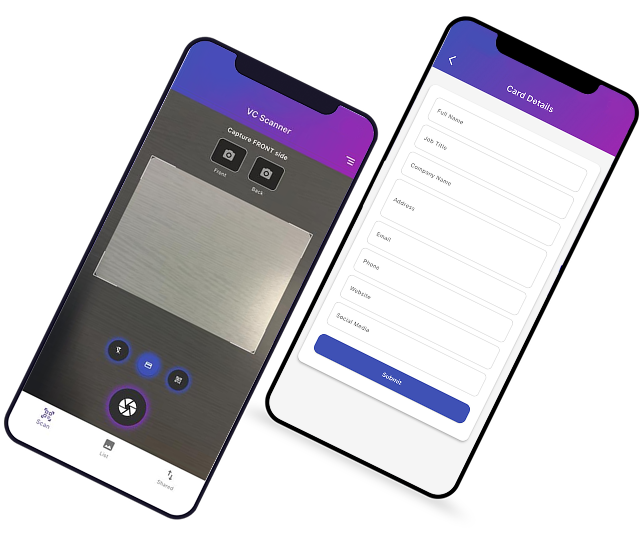 VC Scanner app interface on two phones